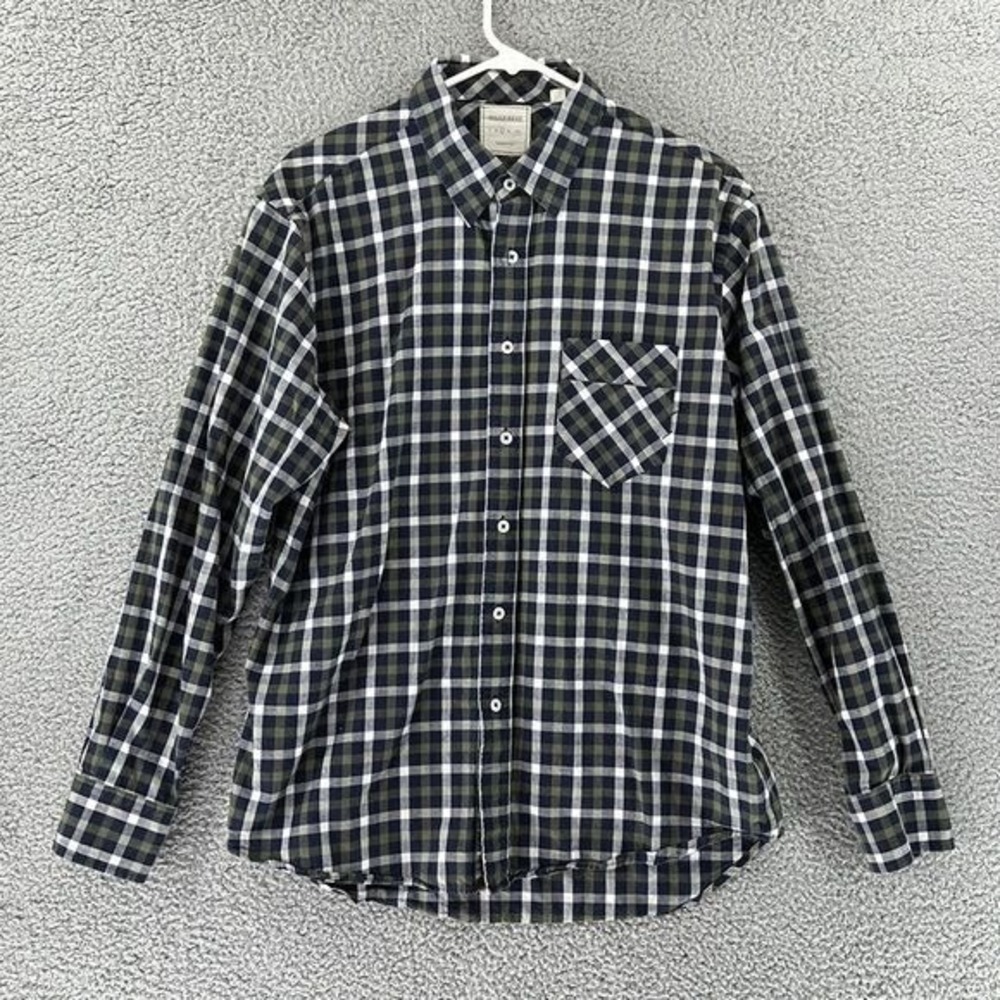 Billy Reid Long Sleeve Button Down Windowpane Plaid Flannel Shirt Mens Large